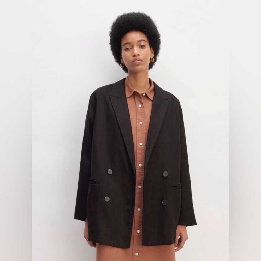 Everlane Women’s THE LINEN DOUBLE BREASTED BLAZER Black in 16 Career‎ Minimalist
